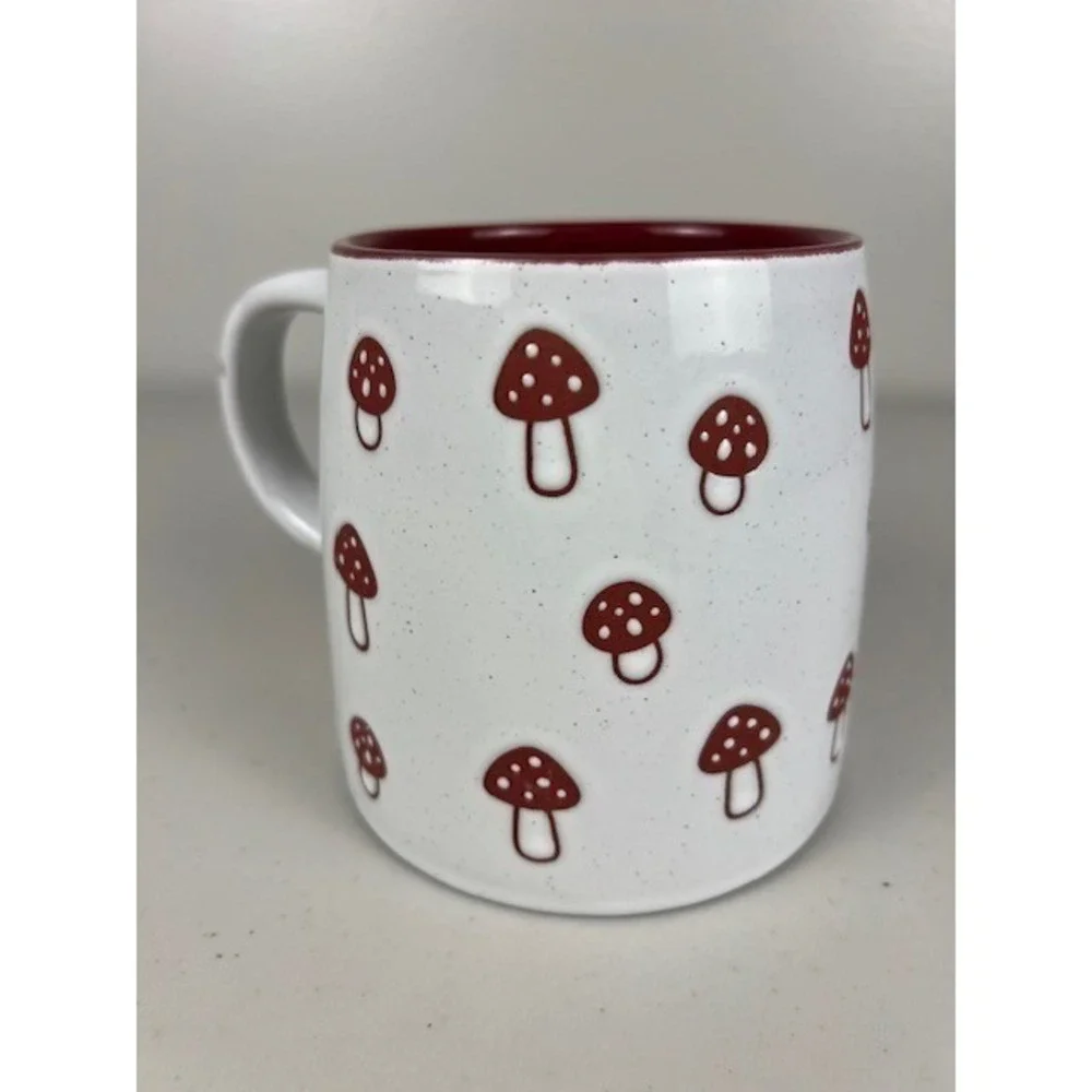 Mushroom Mug 24 oz by Gallery Tabletop White Red Speckled Ceramic Coffee Tea Cup - Picture 3 of 9